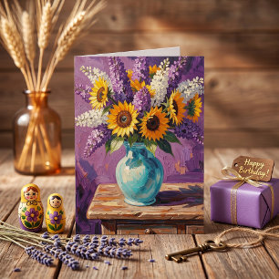Carte Lilas et Tournesols Joyeux Anniversaire Maman