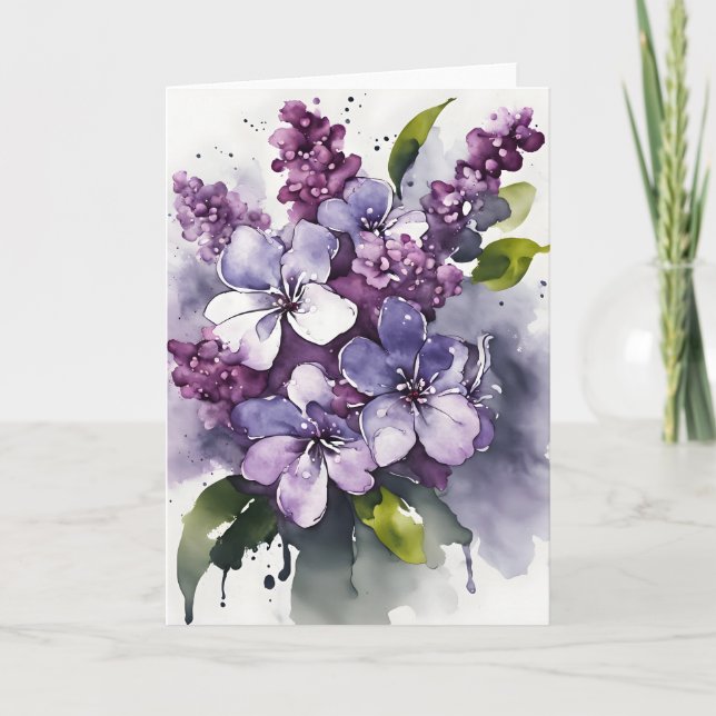 Carte Lilas - Fleurs aquarelle (Devant)