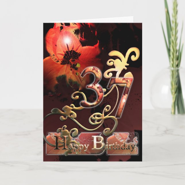 Carte Lilly Dream flower Happy 37 Anniversaire orné (Devant)