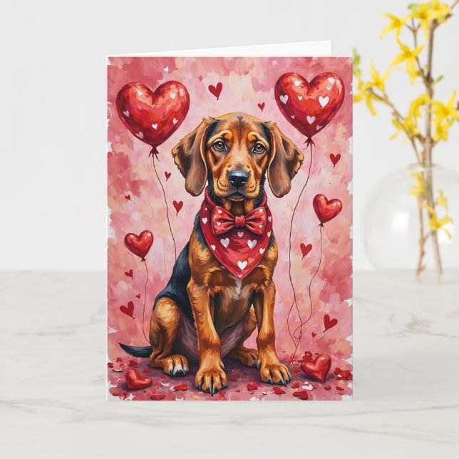 Carte Limier Saint-Valentin Chien Assis avec des Cœurs R (Fleur jaune)