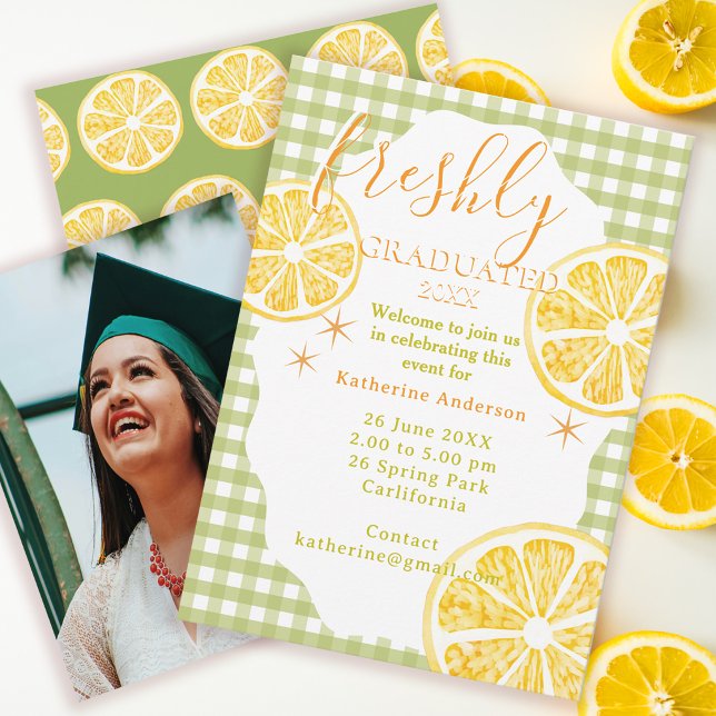 Carte Limon Gingaham fraîchement diplômé  (Freshly Lemon Graduated Invitation Card.)