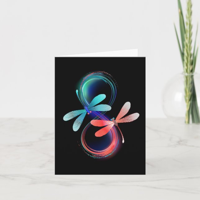 Carte L'infini avec des libellules lumineuses (Devant)