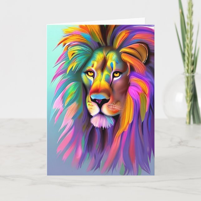 Carte Lion Abstrait Face Mystical Imaginaire Art (Devant)