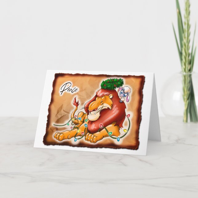 Carte LION & AGNEAU PAIX (mat) - par Jeff Willis Art (Devant)