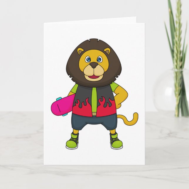 Carte Lion as skater with skateboard (Devant)