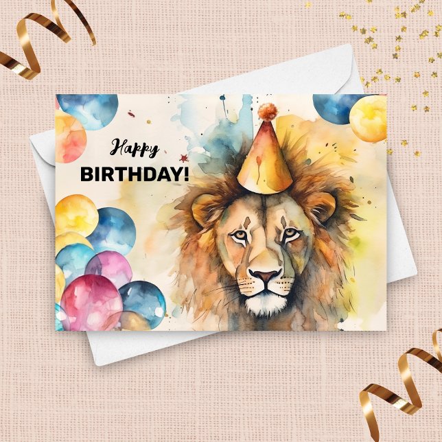 Carte Lion avec ballons et fête Casquette animal Anniver (Créateur téléchargé)