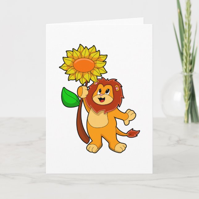 Carte Lion avec fleur tournesol (Devant)