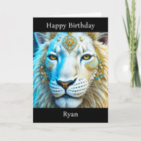 Lion blanc et or majestueux Anniversaire personnal