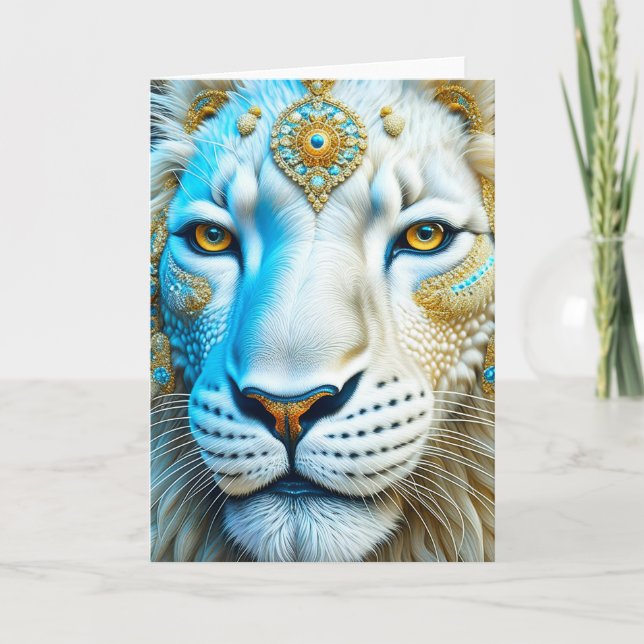 Carte Lion blanc et or majestueux Blank (Devant)