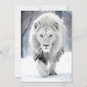 Carte Lion blanc majestueux en hiver Wonderland Design