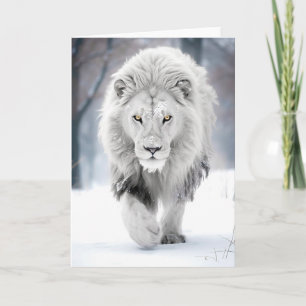 Carte Lion blanc majestueux en hiver Wonderland Design