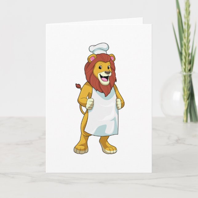 Carte Lion cuisinier avec chapeau de chef et tablier de  (Devant)
