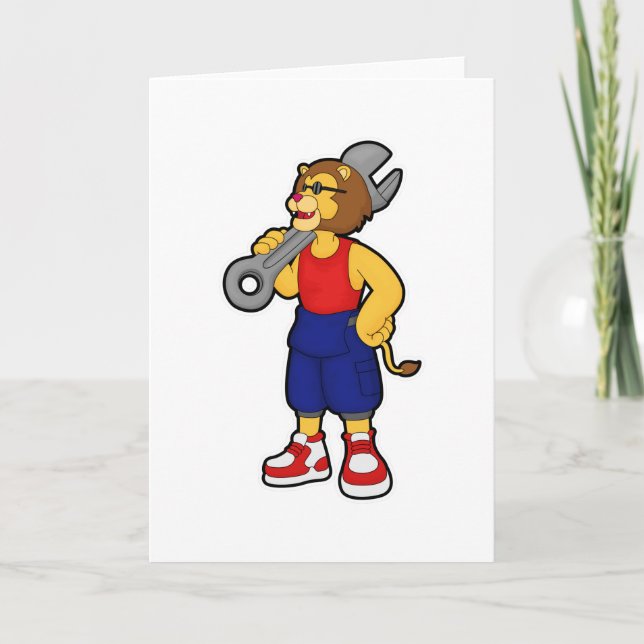 Carte Lion en mécanicien avec clé (Devant)