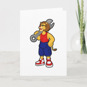 Carte Lion en mécanicien avec clé