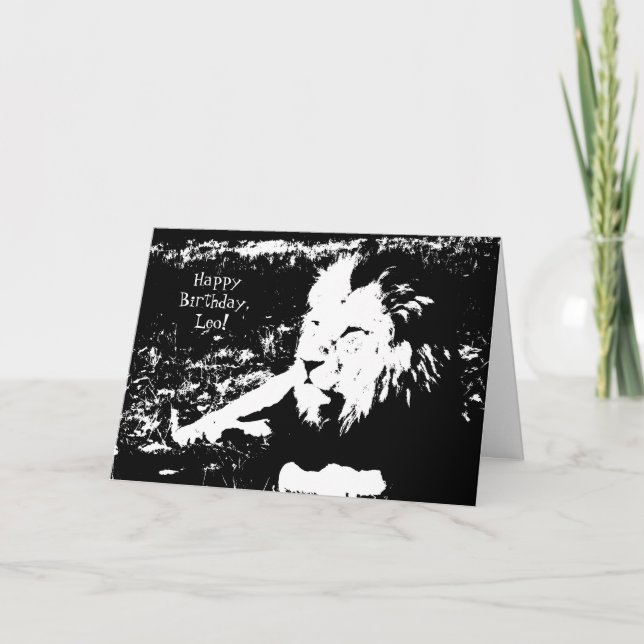 Carte Lion en noir et blanc - joyeux anniversaire Lion ! (Devant)