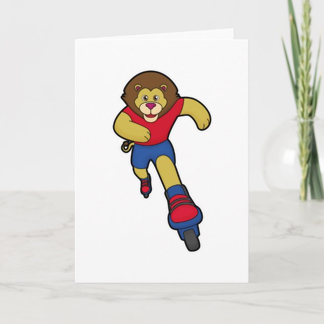 Carte Lion en patineur avec des patins en ligne (Devant)