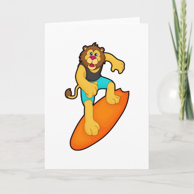 Carte Lion en Surfeur avec Planche de Surf (Devant)