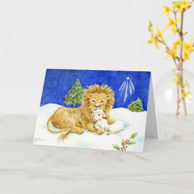 Carte Lion et agneau de Noël (Fleur jaune)