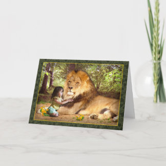 Carte Lion et petite fille