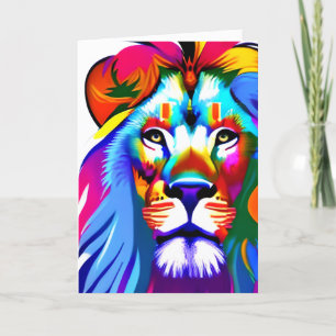 Carte Lion Face Imaginaire coloré Art