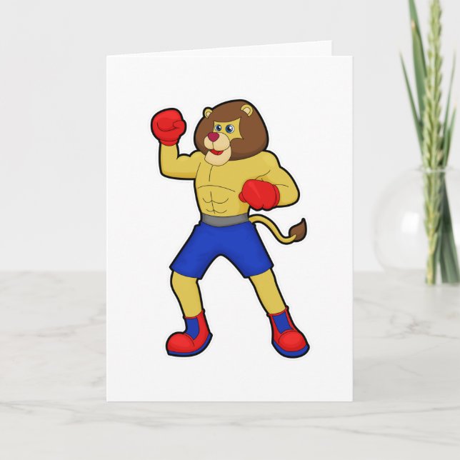 Carte Lion faisant de la boxe avec des gants de boxe (Devant)