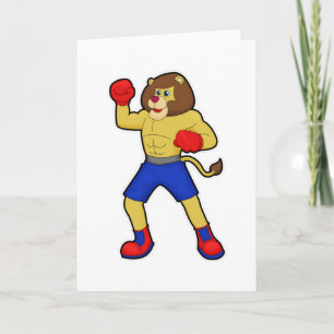 Carte Lion faisant de la boxe avec des gants de boxe