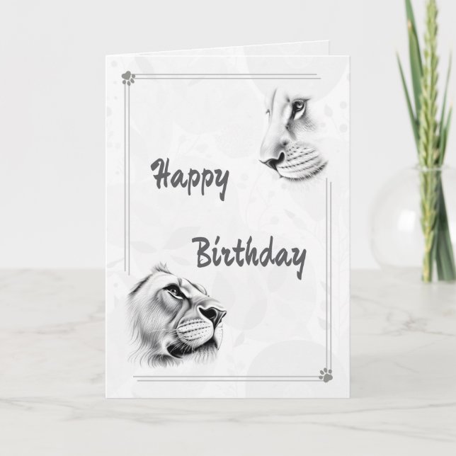Carte Lion Lionne Inspiration Faune Anniversaire (Devant)