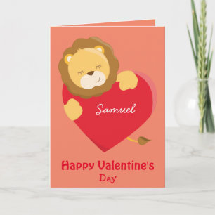 Carte Lion mignon pour votre fils à la Saint Valentin