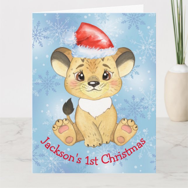 Carte Lion personnalisé 1er Noël Baby Boy Blue (Devant)