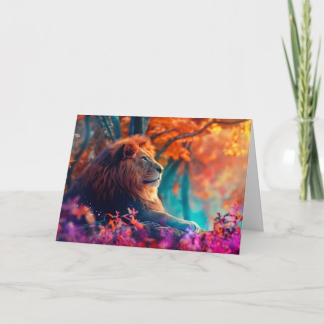 Carte Lion Royal dans le design de la Forêt Enchantée (Devant)