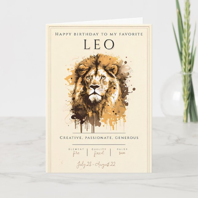 Carte Lion Symbole Zodiaque Aquarelle Astrologie Anniver (Devant)