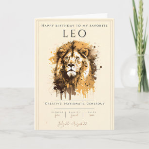 Carte Lion Symbole Zodiaque Aquarelle Astrologie Anniver