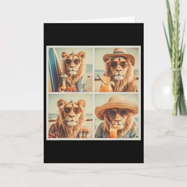 Carte Lions Cool Avec Lunettes Cute Animal Vacances Plag (Devant)