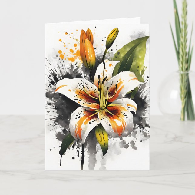 Carte Lis tigré - Fleurs aquarelle (Devant)