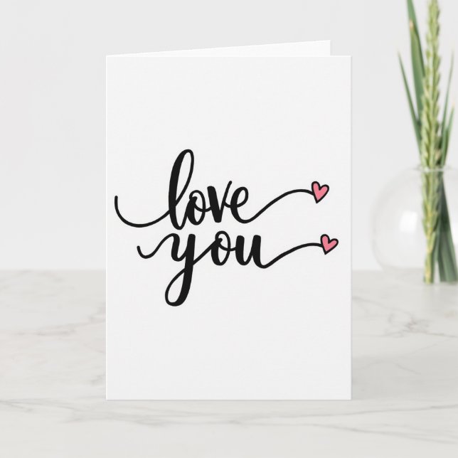 Carte lisse avec écriture Love You et cœurs roses (Devant)