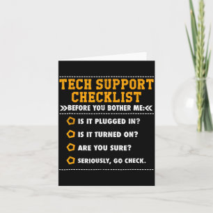 Carte Liste de contrôle de soutien technique de chemise 