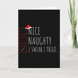 Carte Liste drôle de Noël Nice Naughty Je jure que j'ai