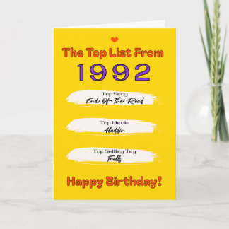 Carte Liste du top anniversaire 1992