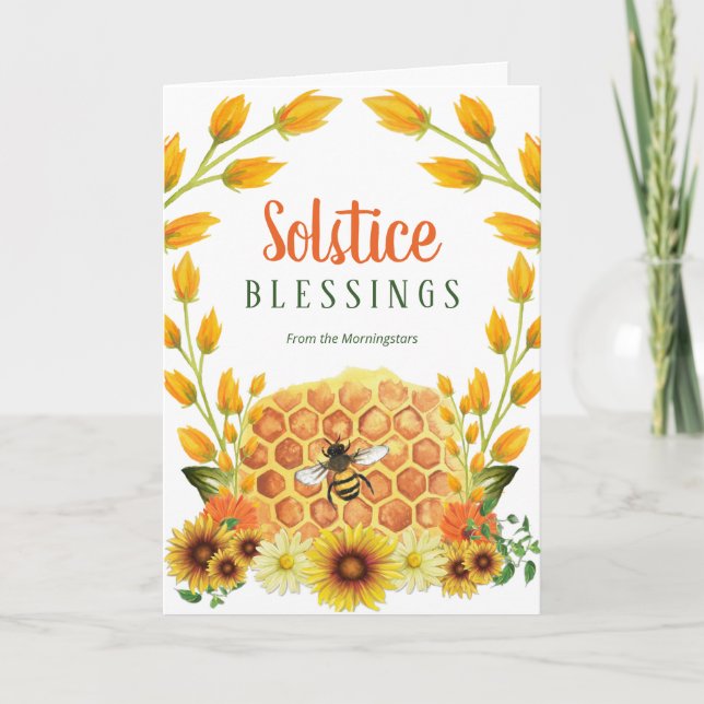 Carte Litha Summer Solstice Floral Honey Bee Sunflower (Devant)