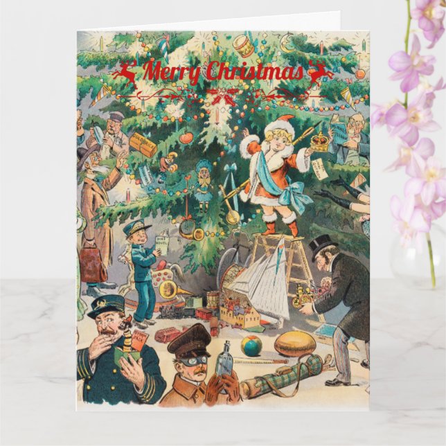 Carte lithographique vintage de Noël avec arbre (Orchidée)