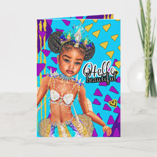 Carte Little Black Mermaid Girl Blank Greeting Card