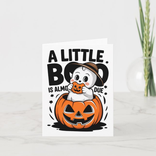 Carte Little Boo est presque due Cute Halloween Grossess (Devant)