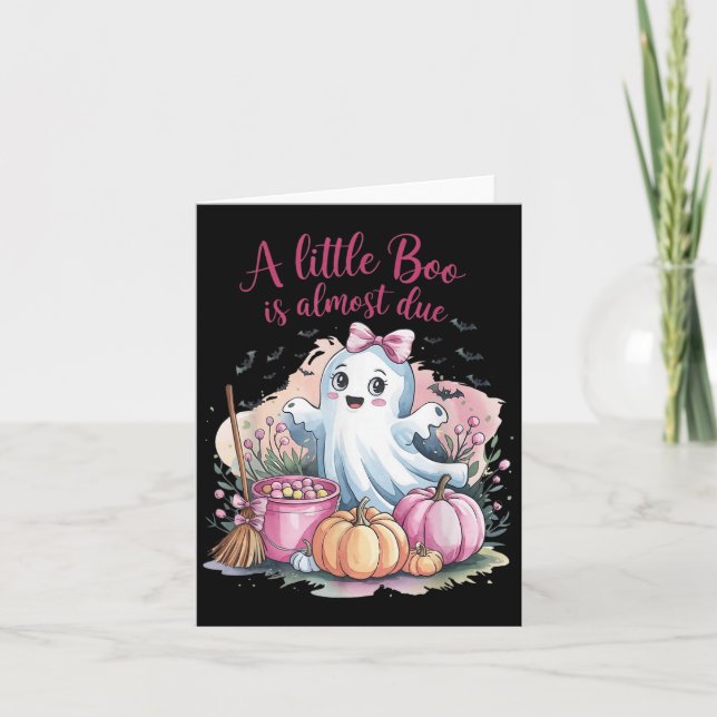 Carte Little Boo Is Almost Due Halloween Theme Girl Baby (Devant)