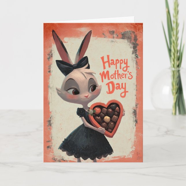 Carte Little Bunny Giving Mother's Day Chocolates (Devant)