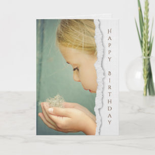 Carte little girl blowing dandelion seed birthday