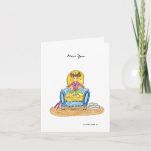 Carte Little Girl in Blue Chair Miss You Blank Note Card