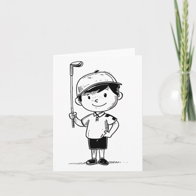 Carte Little Golf Player Line Art Pour Garçons (Devant)