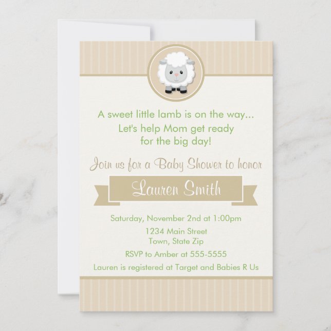 Carte Little Lamb Baby shower Invitation 5x7 (Devant)