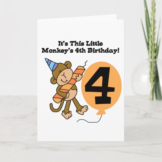 Carte Little Monkey 4th Birthday Tshirts et cadeaux (Devant)