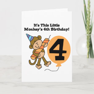 Carte Little Monkey 4th Birthday Tshirts et cadeaux